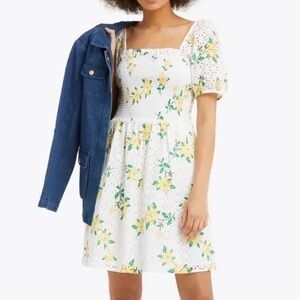 Draper James Cam Smocked Mini Dress in Magnolia Eyelet